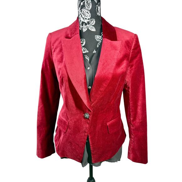 White House Black Market Red Wine Velvet Blazer Size 4 - Picture 1 of 8